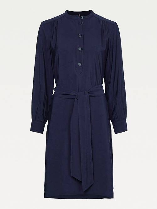 Blue Tommy Hilfiger Long Sleeve Knee Length Shift Women's Dress | TH462LRY