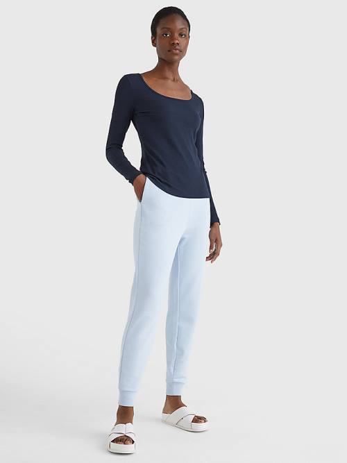 Blue Tommy Hilfiger Long Sleeve Square Neck Slim Fit Women's T Shirts | TH095WMI