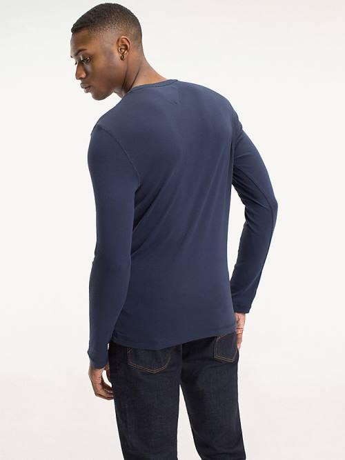 Blue Tommy Hilfiger Long Sleeved Ribbed Organic Cotton Men's T Shirts | TH089UJO