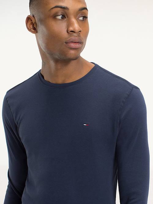 Blue Tommy Hilfiger Long Sleeved Ribbed Organic Cotton Men's T Shirts | TH089UJO