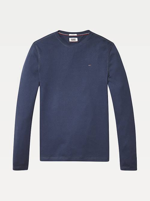 Blue Tommy Hilfiger Long Sleeved Ribbed Organic Cotton Men's T Shirts | TH089UJO