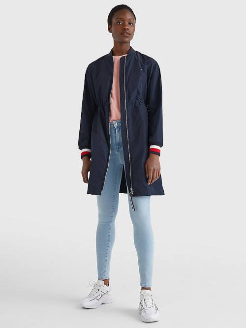 Blue Tommy Hilfiger Longline Bomber Coat Women's Jackets | TH632LYR