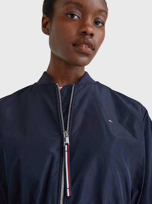 Blue Tommy Hilfiger Longline Bomber Coat Women's Jackets | TH632LYR