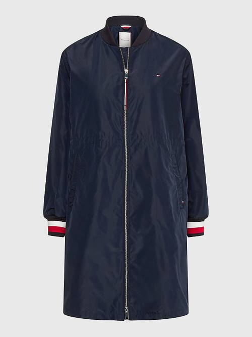 Blue Tommy Hilfiger Longline Bomber Coat Women's Jackets | TH632LYR