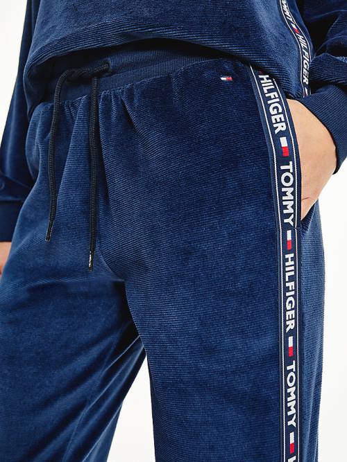 Blue Tommy Hilfiger Lounge Drawstring Velour Joggers Women's Pants | TH671TDN