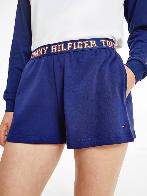 Blue Tommy Hilfiger Lounge Logo Waistband Track Women's Shorts | TH693RNK