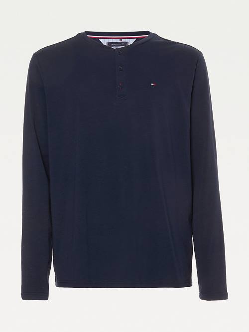 Blue Tommy Hilfiger Lounge Long Sleeve Henley Men's Pyjamas | TH247NIQ