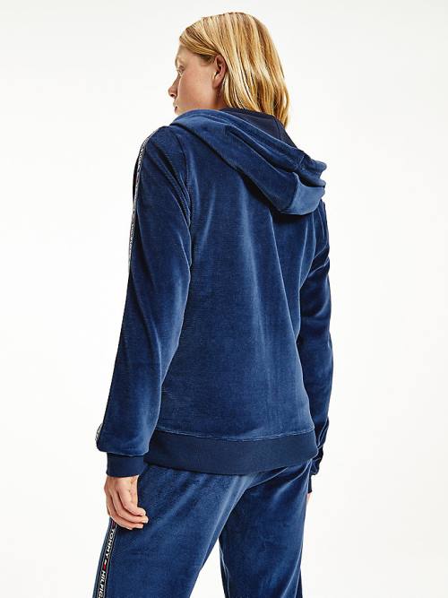 Blue Tommy Hilfiger Lounge Rib-Knit Velour Women's Hoodie | TH327XAY