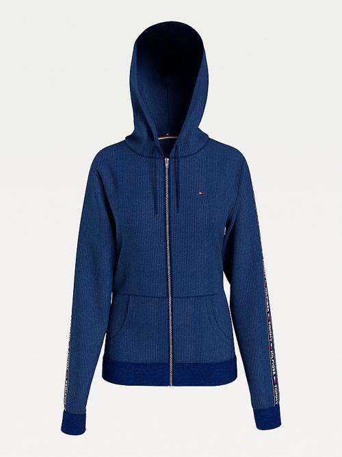 Blue Tommy Hilfiger Lounge Rib-Knit Velour Women's Hoodie | TH327XAY