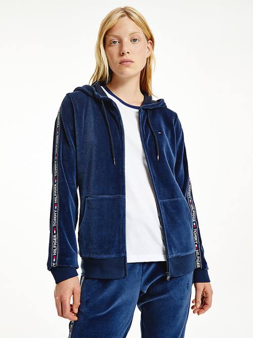 Blue Tommy Hilfiger Lounge Rib-Knit Velour Women\'s Hoodie | TH327XAY