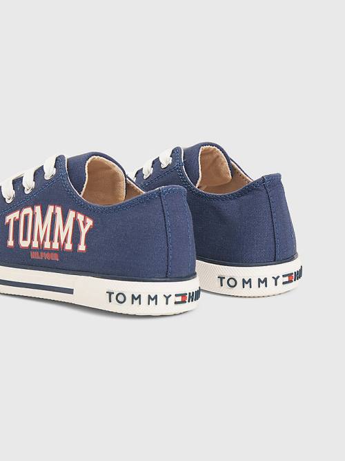 Blue Tommy Hilfiger Low-Top Lace-Up Varsity Girls' Sneakers | TH207HGI