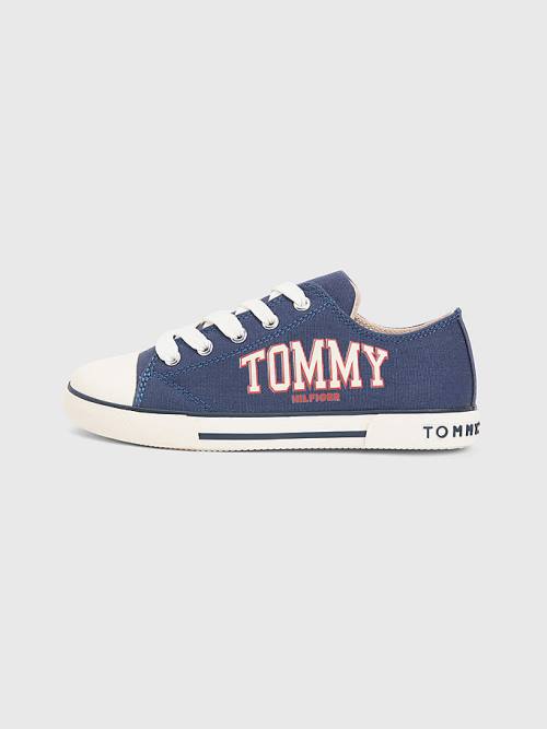 Blue Tommy Hilfiger Low-Top Lace-Up Varsity Girls' Sneakers | TH207HGI