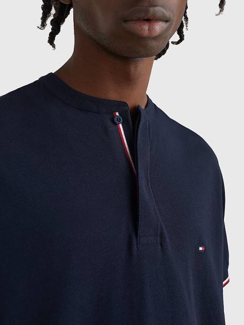 Blue Tommy Hilfiger Mandarin Collar Slim Fit Men's Polo Shirts | TH064USJ