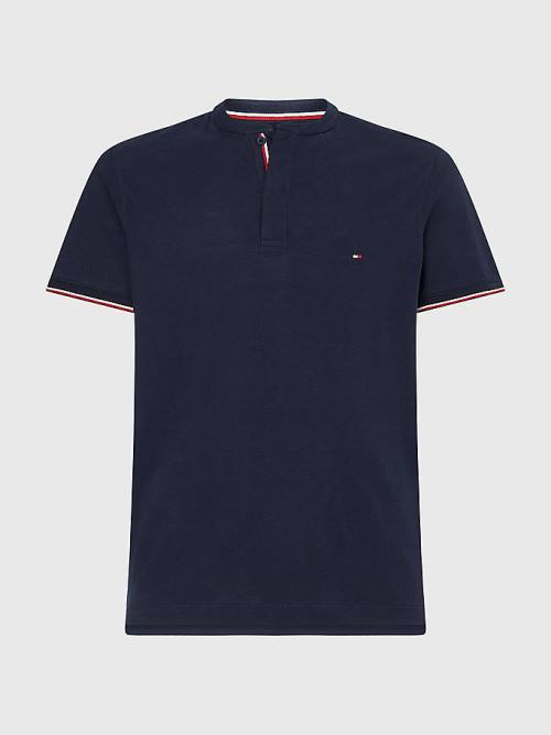 Blue Tommy Hilfiger Mandarin Collar Slim Fit Men's Polo Shirts | TH064USJ