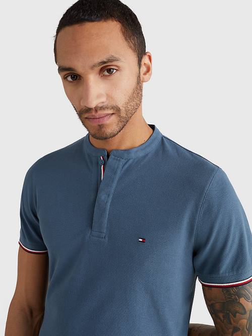 Blue Tommy Hilfiger Mandarin Collar Slim Fit Men's Polo Shirts | TH629BJW