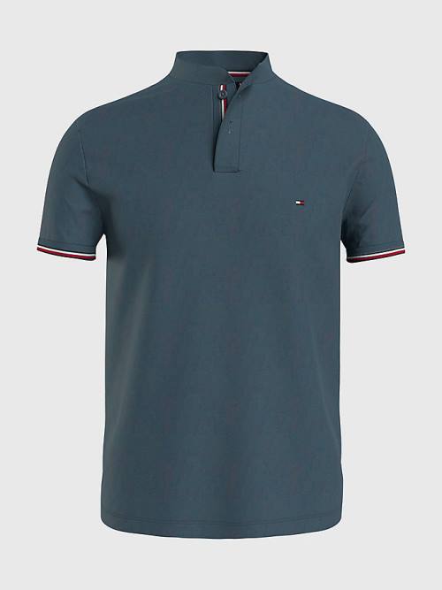 Blue Tommy Hilfiger Mandarin Collar Slim Fit Men's Polo Shirts | TH629BJW