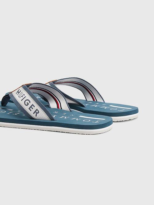 Blue Tommy Hilfiger Maritime Logo Flip-Flops Men's Sandals | TH650WXL