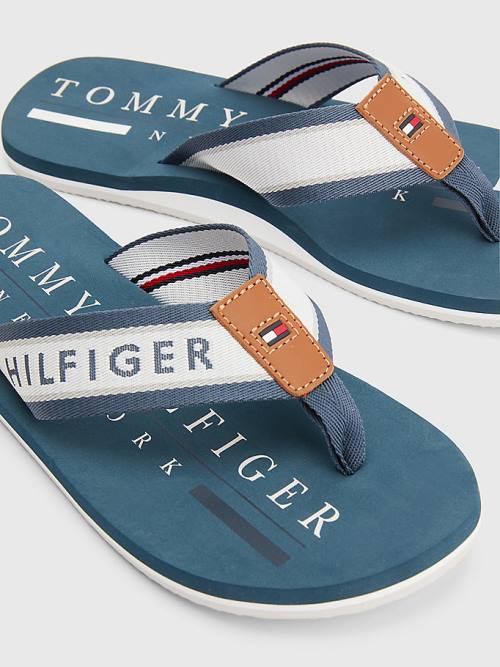 Blue Tommy Hilfiger Maritime Logo Flip-Flops Men's Sandals | TH650WXL