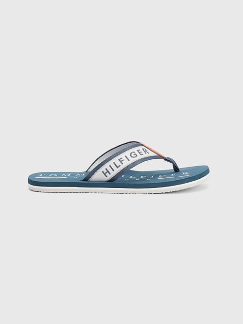 Blue Tommy Hilfiger Maritime Logo Flip-Flops Men's Sandals | TH650WXL