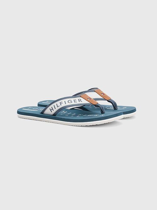 Blue Tommy Hilfiger Maritime Logo Flip-Flops Men\'s Sandals | TH650WXL