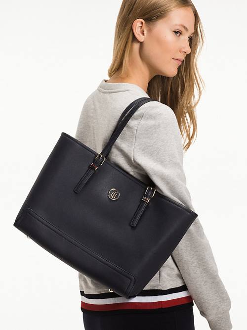 Blue Tommy Hilfiger Medium Monogram Logo Tote Women's Bags | TH974XLY