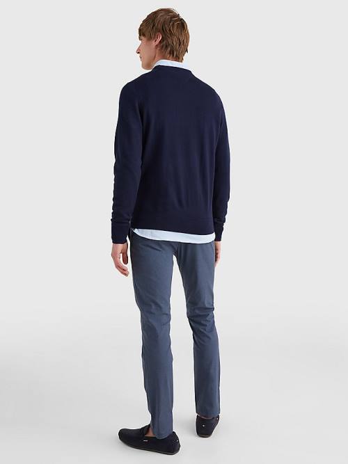 Blue Tommy Hilfiger Merino Wool Crew Neck Jumper Men's Sweaters | TH812NUM