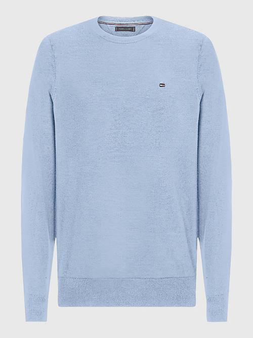 Blue Tommy Hilfiger Merino Wool Crew Neck Jumper Men's Sweaters | TH865XZU