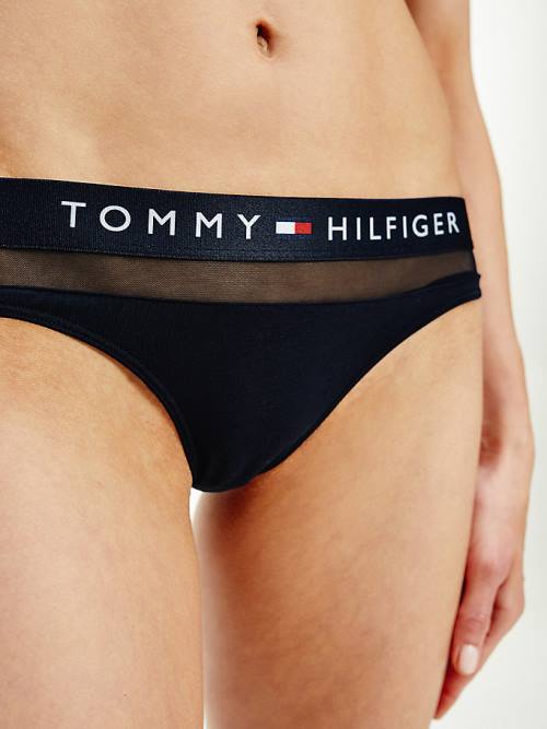 Blue Tommy Hilfiger Mesh Inset Stretch Cotton Thong Women's Underwear | TH310JQW