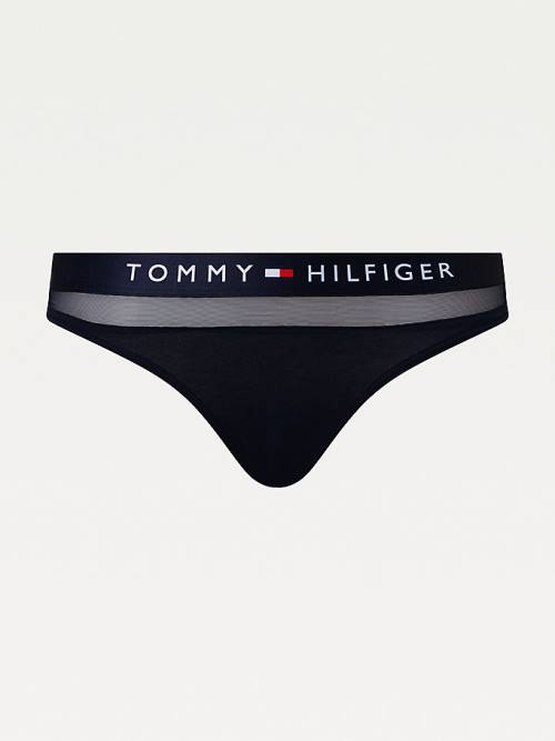 Blue Tommy Hilfiger Mesh Inset Stretch Cotton Thong Women's Underwear | TH310JQW