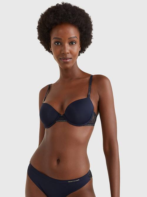 Blue Tommy Hilfiger Metallic Lace Balconette Bra Women's Underwear | TH378CTV