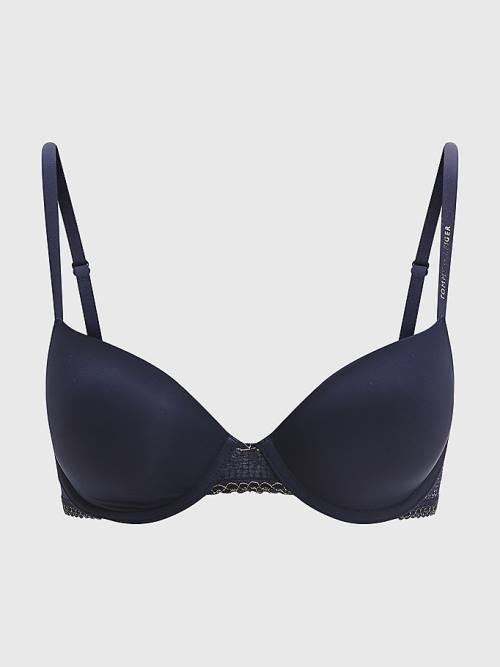 Blue Tommy Hilfiger Metallic Lace Balconette Bra Women's Underwear | TH378CTV