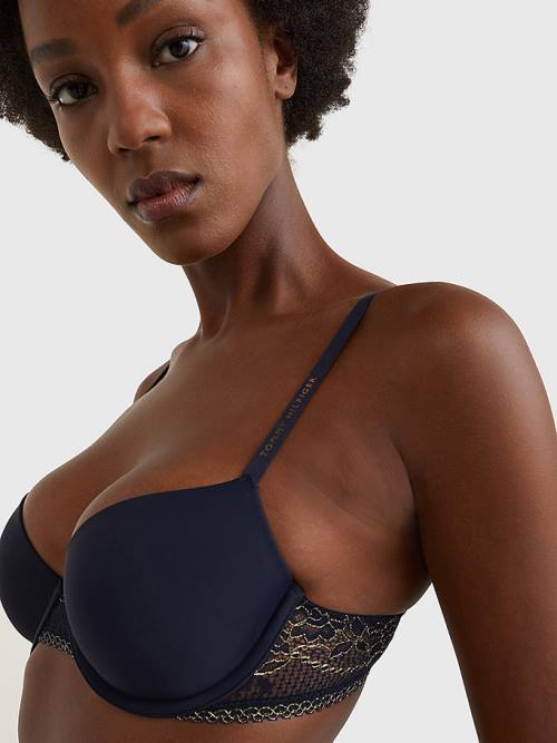 Blue Tommy Hilfiger Metallic Lace Balconette Bra Women\'s Underwear | TH378CTV