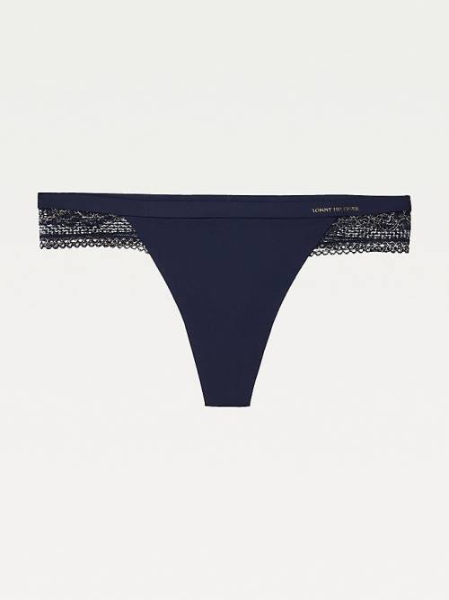 Blue Tommy Hilfiger Metallic Lace Thong Women's Underwear | TH715DFY