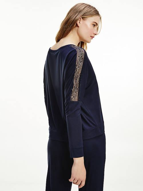 Blue Tommy Hilfiger Metallic Lace Trim Long Sleeve Women's Pyjamas | TH920OCT