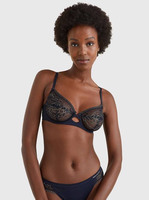 Blue Tommy Hilfiger Metallic Lace Underwired Bra Women's Underwear | TH316DIY