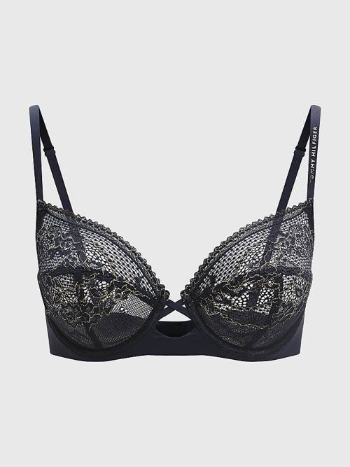 Blue Tommy Hilfiger Metallic Lace Underwired Bra Women's Underwear | TH316DIY