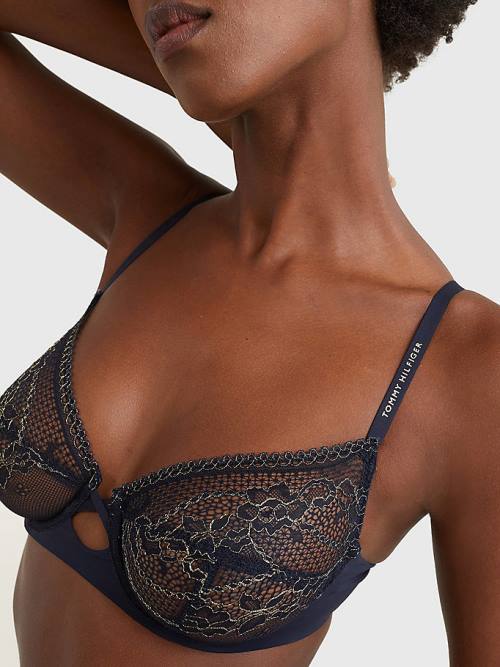 Blue Tommy Hilfiger Metallic Lace Underwired Bra Women\'s Underwear | TH316DIY