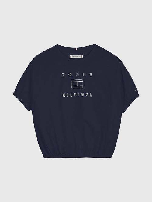 Blue Tommy Hilfiger Metallic Logo Elasticated Waist Girls\' T Shirts | TH215RYK