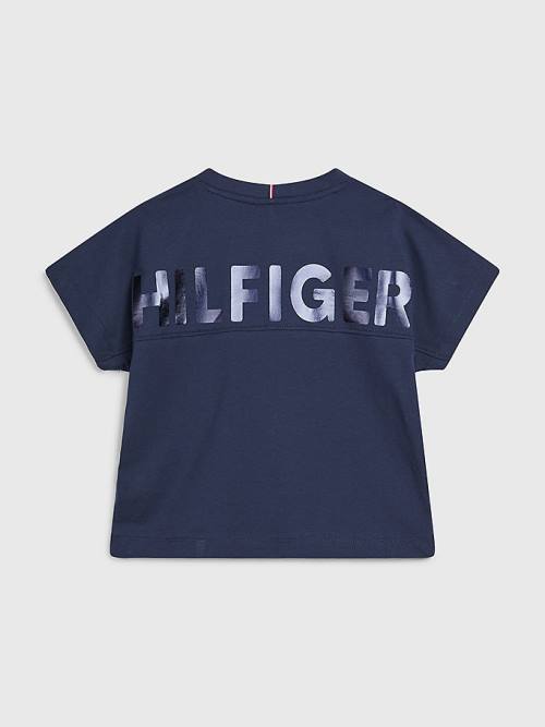 Blue Tommy Hilfiger Metallic Logo Organic Cotton Girls' T Shirts | TH689FPT