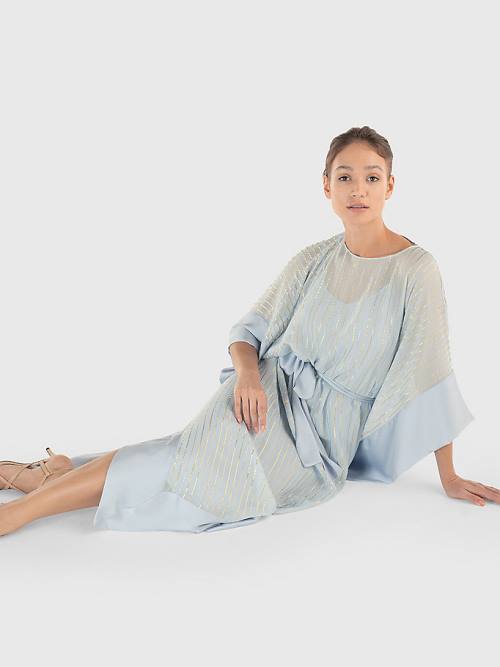 Blue Tommy Hilfiger Metallic Stripe Kaftan Women's Dress | TH831MTJ