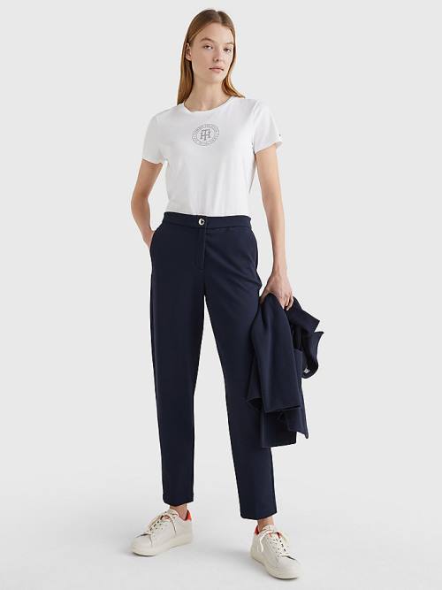 Blue Tommy Hilfiger Michelle Textured Tapered Women's Pants | TH651FQM