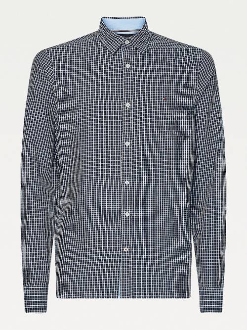 Blue Tommy Hilfiger Micro Check Slim Fit Men\'s Shirts | TH719YNQ