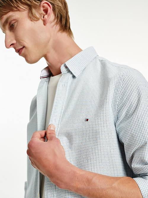 Blue Tommy Hilfiger Micro Check Slim Fit Oxford Men's Shirts | TH825LOE