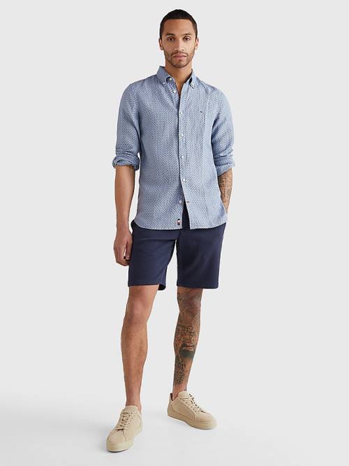 Blue Tommy Hilfiger Micro Print Linen Men's Shirts | TH810YCU