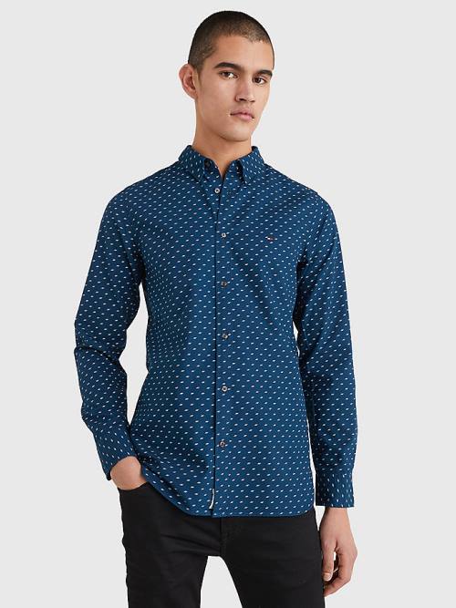 Blue Tommy Hilfiger Micro Print Poplin Slim Fit Men's Shirts | TH931SUT