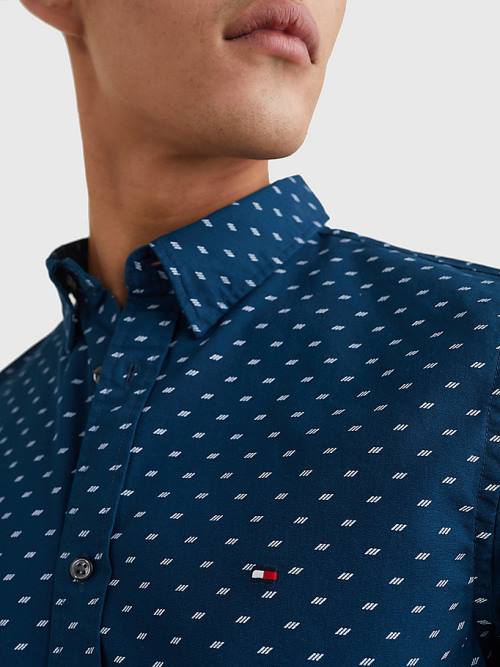 Blue Tommy Hilfiger Micro Print Poplin Slim Fit Men's Shirts | TH931SUT