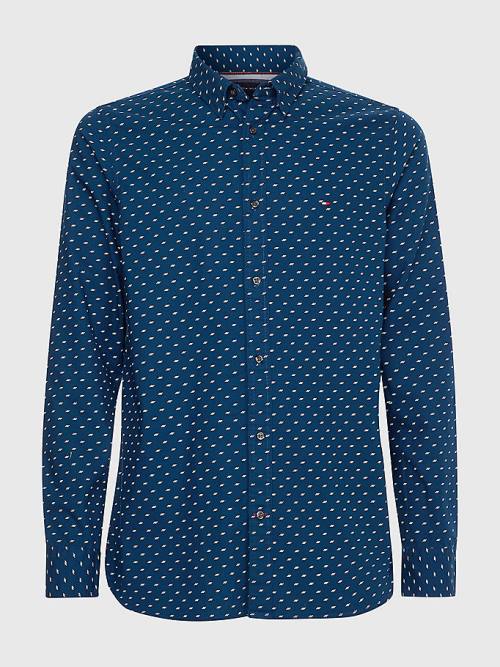 Blue Tommy Hilfiger Micro Print Poplin Slim Fit Men\'s Shirts | TH931SUT