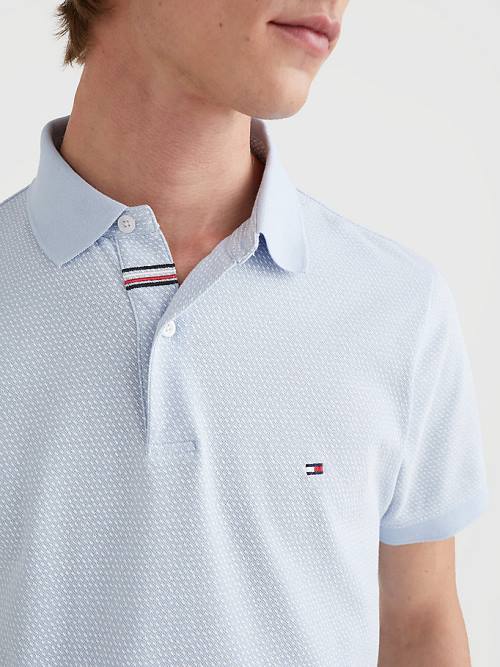 Blue Tommy Hilfiger Micro Print Slim Fit Men's Polo Shirts | TH901LSQ