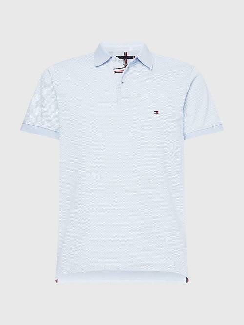 Blue Tommy Hilfiger Micro Print Slim Fit Men's Polo Shirts | TH901LSQ