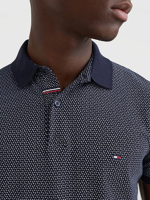 Blue Tommy Hilfiger Micro Print Slim Fit Men's Polo Shirts | TH964YGM